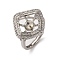 Rhombus Brass Micro Pave Clear Cubic Zirconia Adjustable Ring Settings, For Half Drilled Beads, Cadmium Free & Lead Free, Rack Plating, Long-Lasting Plated, Platinum, Tray: 12.5x12.5mm, Pin: 1mm, Inner Diameter: 19mm