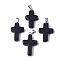 Synthetic Blue Goldstone Pendants, Dyed, with Brass Pinch Bails, Platinum Plated, Cross, 26~30.5x15.5~19.5x4~6mm, Hole: 3x6mm