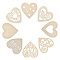 40Pcs 8 Style Wedding Theme Unfinished Wood Heart Pendant Decorations, Jute Rope Hanging Decorations, Floral White, 80x79.5x2.5mm, Hole: 3.5mm, 5pcs/style