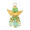 Glass Pendants, Angel, with 304 Stainless Steel Loop and Alloy Wing, Faceted, Light Green, 32.5x21.5x14.5mm, Hole: 3.5mm