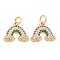Rack Plating Brass Micro Pave Cubic Zirconia Charms, Long-Lasting Plated, Lead Free & Cadmium Free, Rainbow Charm, with Jump Ring, Colorful, Real 14K Gold Plated, 11x13x2mm, Hole: 3.5mm