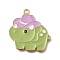 Alloy Enamel Pendants, Golden, Dinosaur with Hat Charm, Yellow Green, 27x26x1.5mm, Hole: 1.6mm
