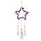 Natural Amethyst Chip Wrapped Metal Star Hanging Ornaments, Glass Teardrop Tassel Suncatchers for Home Garden Outdoor Decoration, 100mm