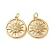 Brass Micro Pave Clear Cubic Zirconia Pendants, Flat Round with Sun, with Shell & Jump Ring, Long-Lasting Plated, Cadmium Free & Lead Free, Rack Plating, Real 18K Gold Plated, 20x18x3.5mm, Hole: 3mm