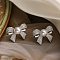 Brass Micro Pave Clear Cubic Zirconia Stud Earrings for Women, with Plastic Bead, Bowknot, Platinum, 17x22.5mm