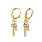 Brass Clear Cubic Zirconia Hoop Earrings, Real 18K Gold Plated, Letter R, 30.5mm, pendants: 17x7x2mm
