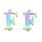 Ion Plating(IP) 304 Stainless Steel Charms, Laser Cut, Alphabet, Rainbow Color, Letter.F, 12.5x8x0.7mm, Hole: 1mm