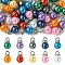 50Pcs 10 Colors ABS Plastic Imitation Pearl Charms, with Resin Rhinestone, Round Charm, Platinum, 13x8mm, Hole: 3mm, 5pcs/color