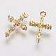 Brass Micro Pave Cubic Zirconia Tiny Cross Charms ZIRC-G133-07G-2
