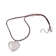 Natürliche Rosenquarz-Herz-Anhänger-Halskette mit Rindslederschnüren NJEW-JN04598-02-4