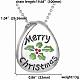 Drop Engraved Merry Christmas and Mistletoe/Holly Leaves Alloy Enamel Pendant Necklaces NJEW-N0052-096-6