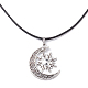 Tibetan Style Alloy Moon & Sun Pendant Necklace with Waxed Cords NJEW-JN04458-5
