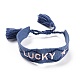 Bracelet tressé en polycoton (coton polyester) mot porte-bonheur avec breloque pompon BJEW-F429-08-1