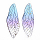 透明なエポキシ樹脂の大きなペンダント  金箔  昆虫の羽  ライトスカイブルー  51x16.5x1~2.5mm  穴：1.2mm X-RESI-T046-01D-1