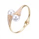 ABS Plastic Pearl Round Beaded Open Cuff Bangle BJEW-S118-107G-3