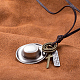 Adjustable Retro Zinc Alloy Pendant and Leather Cord Lariat Necklaces For Men NJEW-BB15989-A-5