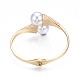 ABS Plastic Pearl Round Beaded Open Cuff Bangle BJEW-S118-107G-2