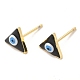 Enamel Triangle with Evil Eye Stud Earrings EJEW-E274-04G-07-1