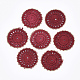 ポリコットン（ポリエステル綿）編みペンダント装飾  真鍮パーツ  フラットラウンド  ライトゴールド  暗赤色  30x1mm FIND-Q078-11E-1