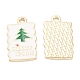 合金エナメルチャーム  クリスマスのために  ライトゴールドメッキ  木の模様を持つ四角形  ホワイト  21x12x1mm  穴：1mm ENAM-J649-24LG-A-2