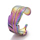 Ионное покрытие цвета радуги (ip) 304 кольцо из нержавеющей стали с перьями и открытой манжетой для женщин RJEW-A005-20-2