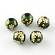 Rose Flower Pattern Printed Round Glass Beads GFB-R005-12mm-E06-1