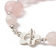 Braccialetto di perline a cuore di quarzo rosa naturale con fermagli a fiore in lega da donna BJEW-TA00248-2
