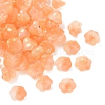 Tapas de cuentas de vidrio transparente, con polvo del brillo, naranja, 12x8mm, agujero: 1.4 mm, 250 unidades / 200 g