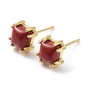 Квадратные серьги-гвоздики из натуральной красной яшмы EJEW-B027-14G
