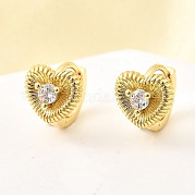Серьги-кольца из латуни с микропаве и прозрачным кубическим цирконием в форме сердца EJEW-Z121-05G