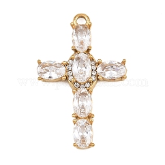 Ciondoli in strass in acciaio inossidabile 304, fascini trasversali, con vetro, placcatura ionica (ip), vero placcato oro 18k, chiaro, 30x19x4.5mm, Foro: 2 mm