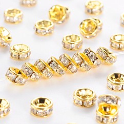 Grade ottone a strass distanziatore perline, oro placcato, rondelle, nichel libero, cirstallo, 5x2.5mm, Foro: 1 mm