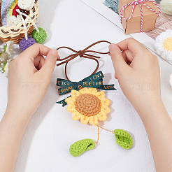 Decoraciones colgantes colgantes con lazo de hoja de girasol de ganchillo&nbsp;HJEW-WH0043-37G