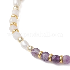 Эластичные браслеты для женщин из натурального розового кварца и натурального аметиста.&nbsp;BJEW-JB13390-01