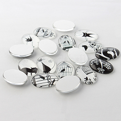 Cabochon di vetro ovale piatto tondo decorazione d'ornamenti tema bianco e nero&nbsp;X-GGLA-A003-13x18-BB