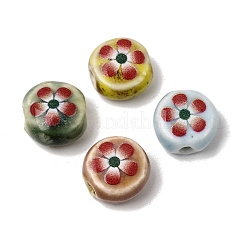 Perles plates rondes en porcelaine à motif floral faites à la main&nbsp;PR-CBA03B0-02