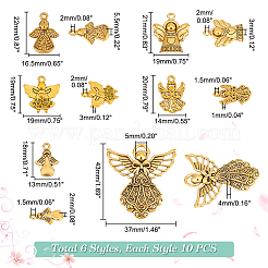 60 шт. 6 подвески из сплава в тибетском стиле с ангелом&nbsp;TIBEP-PH0001-65
