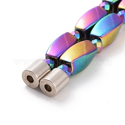 Rectangle torsadé en hématite synthétique et collier de perles rondes avec fermoir magnétique pour hommes femmes&nbsp;G-C006-09MC