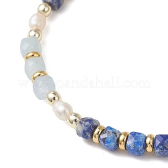 Эластичные браслеты из натуральных аквамаринов и натурального лазурита в форме кубиков для женщин.&nbsp;BJEW-JB13390-03