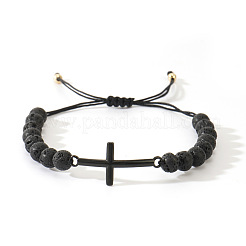 Armbänder aus geflochtenen Perlen aus natürlichem Lavastein mit runden Perlen&nbsp;LS-FL7803-1