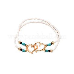 Perline di vetro e cavigliere con maglie a cuore in lega&nbsp;WGBE152-01