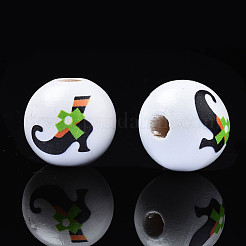 Perles en bois naturel imprimé halloween&nbsp;WOOD-S057-076