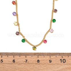 304 нержавеющая сталь паве цветные кубические цирконии плоские круглые кисточки витые цепочки ожерелья для женщин&nbsp;LS-NJEW-A051-04G