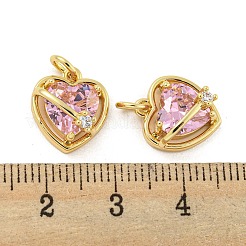 Pendentifs en laiton micro pavé de zircons cubiques roses&nbsp;KK-G490-31A-G