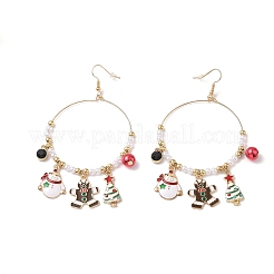 Серьги-подвески из сплава с эмалью в рождественской тематике&nbsp;EJEW-B068-01G-02