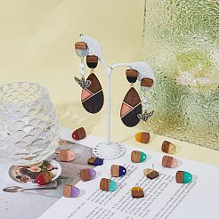 10 par de pendientes de resina transparente y opaca de 10 colores y madera de nogal.&nbsp;RESI-FH0001-41