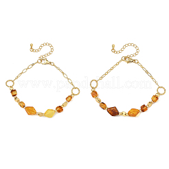Bracelets pour femmes en perles d'ambre naturel et chaînes Figaro en laiton&nbsp;BJEW-JB14412