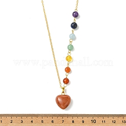 Chakra-Herzanhänger aus natürlichem rotem Aventurin an Messing-Kabelkette für Damen&nbsp;NJEW-JN06267-01