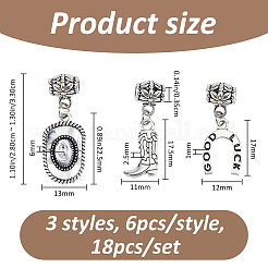 18pcs 3 Arten Legierung europäische baumelnde Charms&nbsp;PALLOY-FH00197