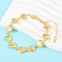 Браслеты-цепочки из латуни в форме ракушек для женщин&nbsp;BJEW-K248-07C-G